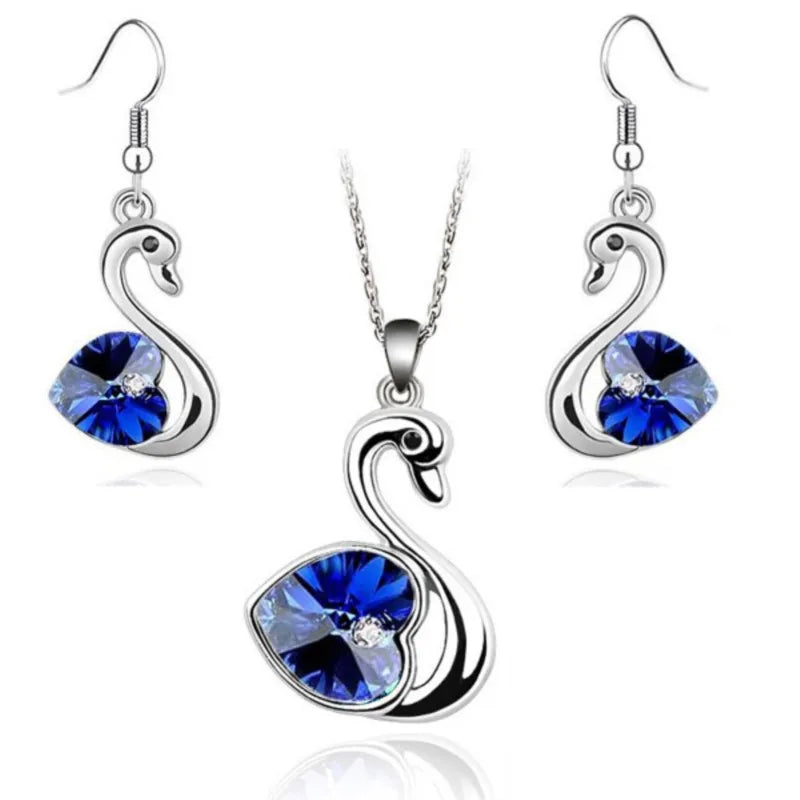 Crystal swan Pendant charm lover fashion Jewelry set birthday gift present Necklace Earring dropshipping quality charm girl date Crystal swan Pendant charm lover fashion Jewelry set birthday gift present Necklace Earring dropshipping quality charm girl date